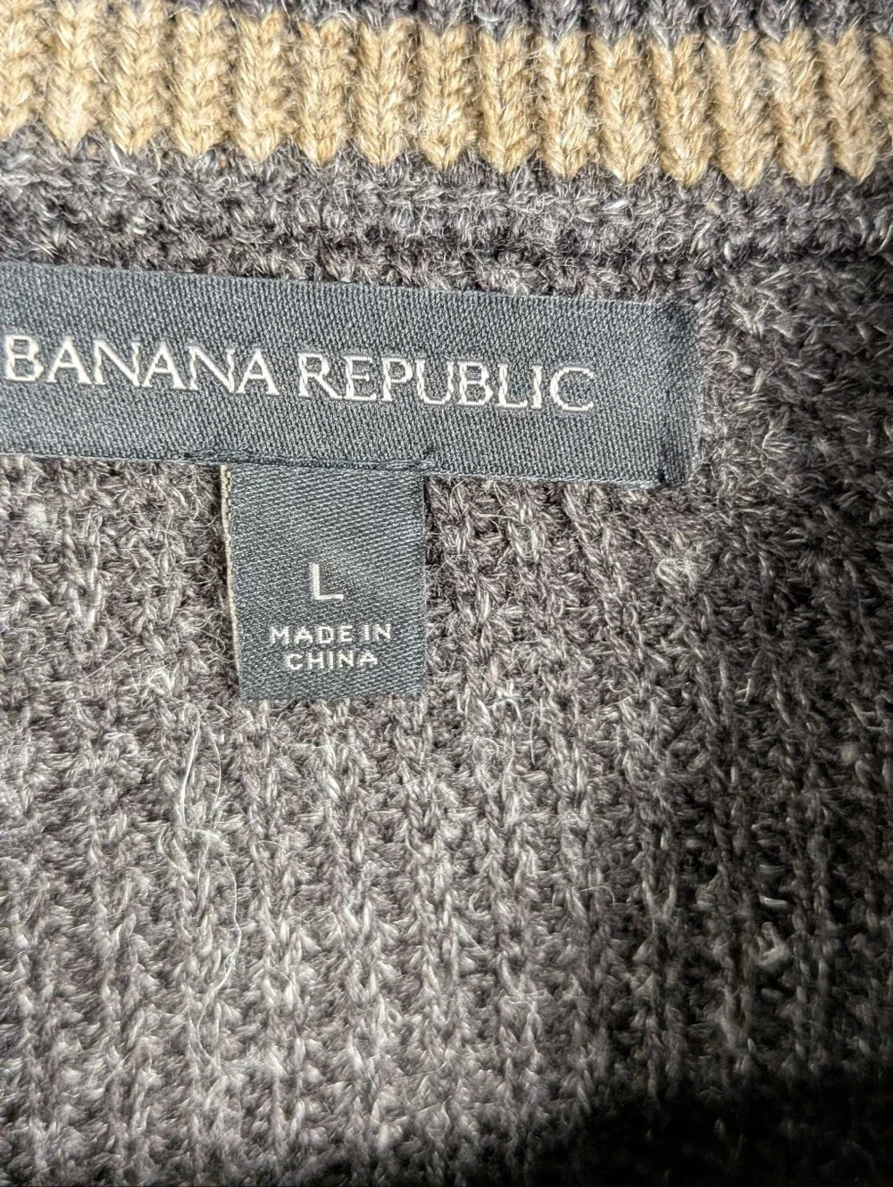 Banana Republic Mens Sweater L Wool Blend Half Button Neck Grayish Brown
